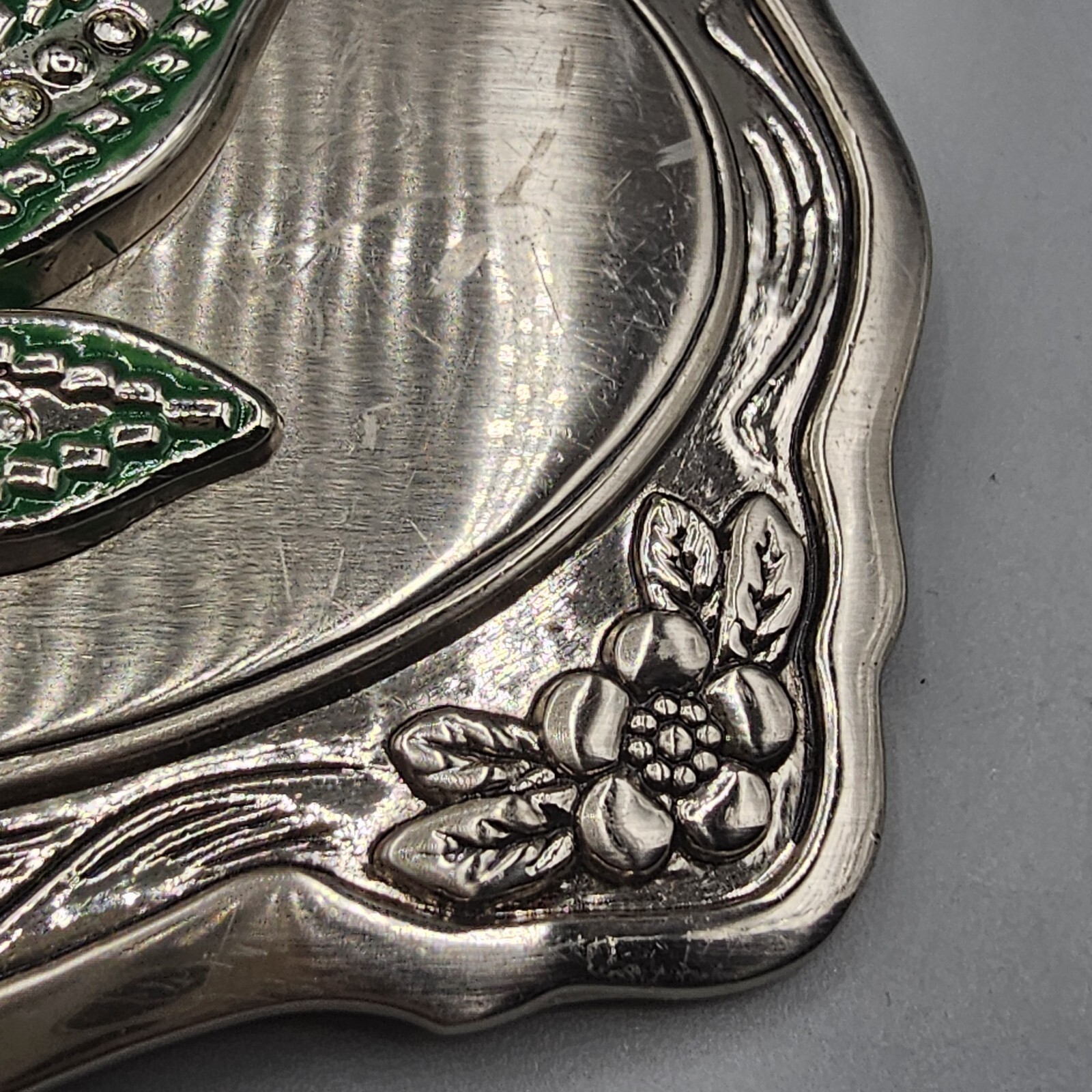 Marijuana Leaf Belt Buckle Mary Jane Pot Silver Tone Green Enamel Oversized
