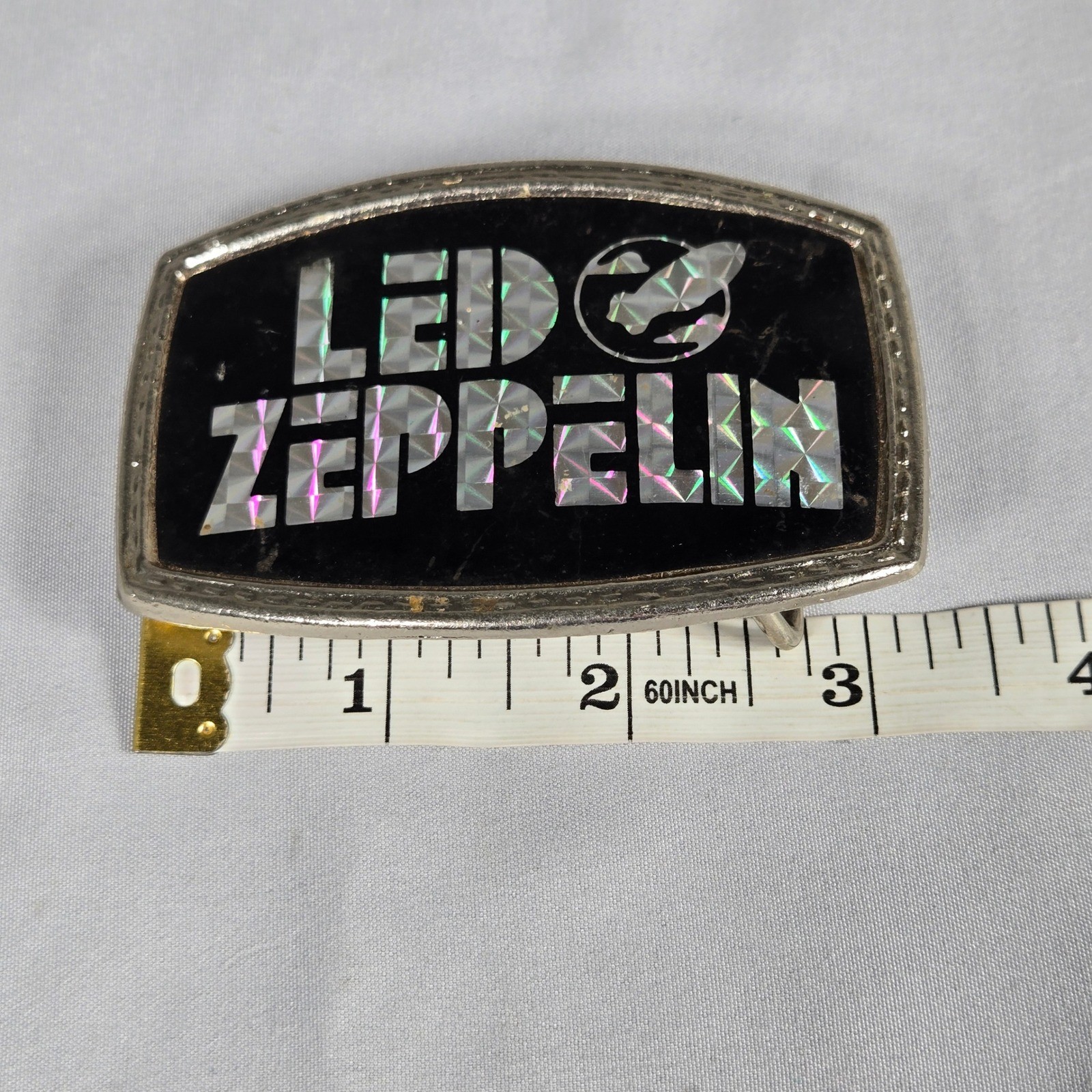 Vintage 1970s Led Zeppelin Belt Buckle Pacifica Holographic Prism Swan Song Logo