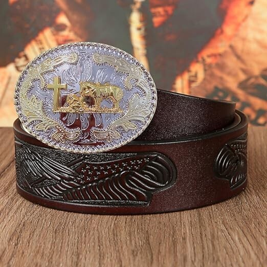 Praying Cowboy Horse Western Rodeo Gold Tone Design Fashion Cowboy Belt Buckle