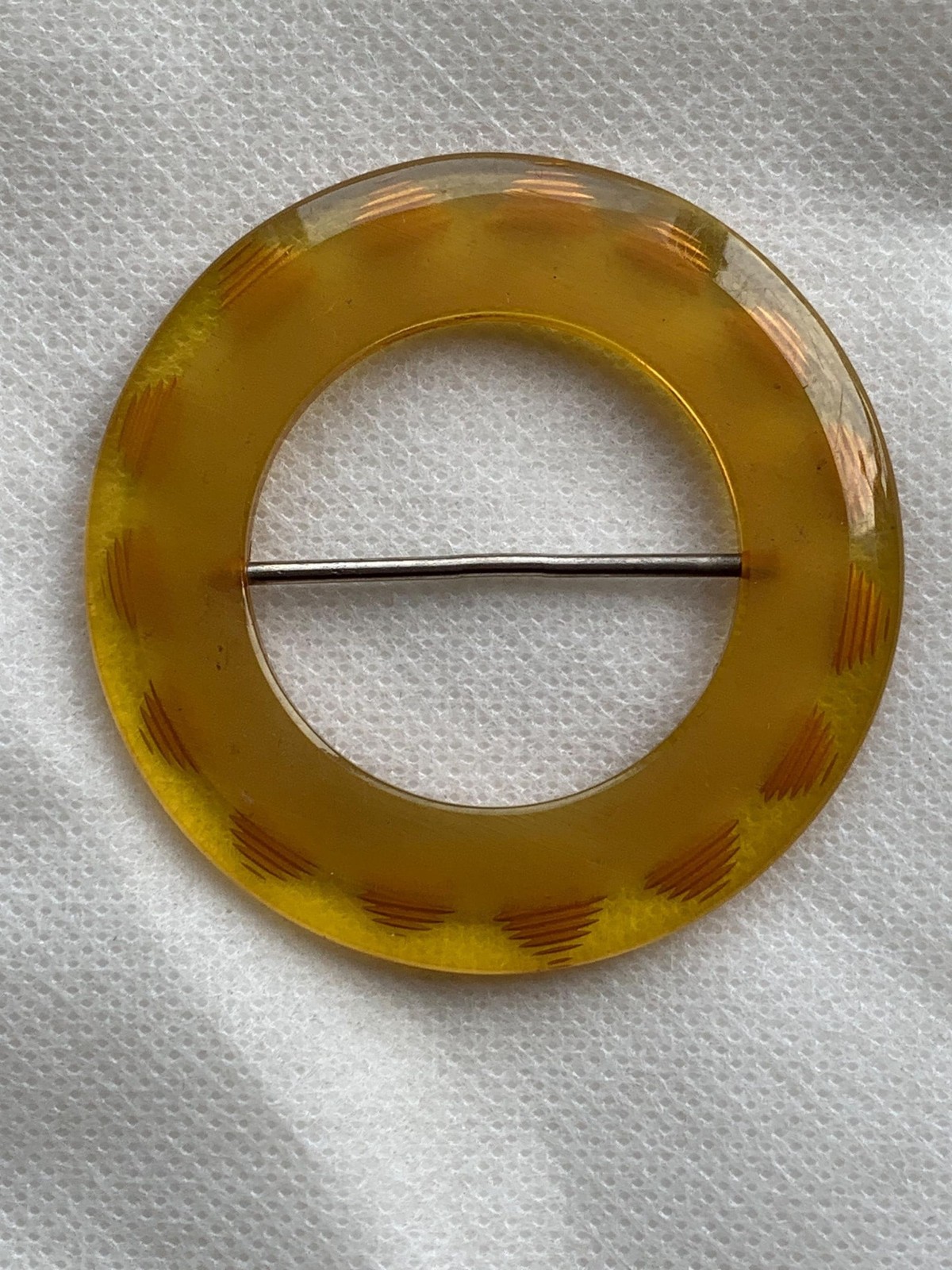 Vintage Carved Honey Yellow Bakelite Buckle Tested