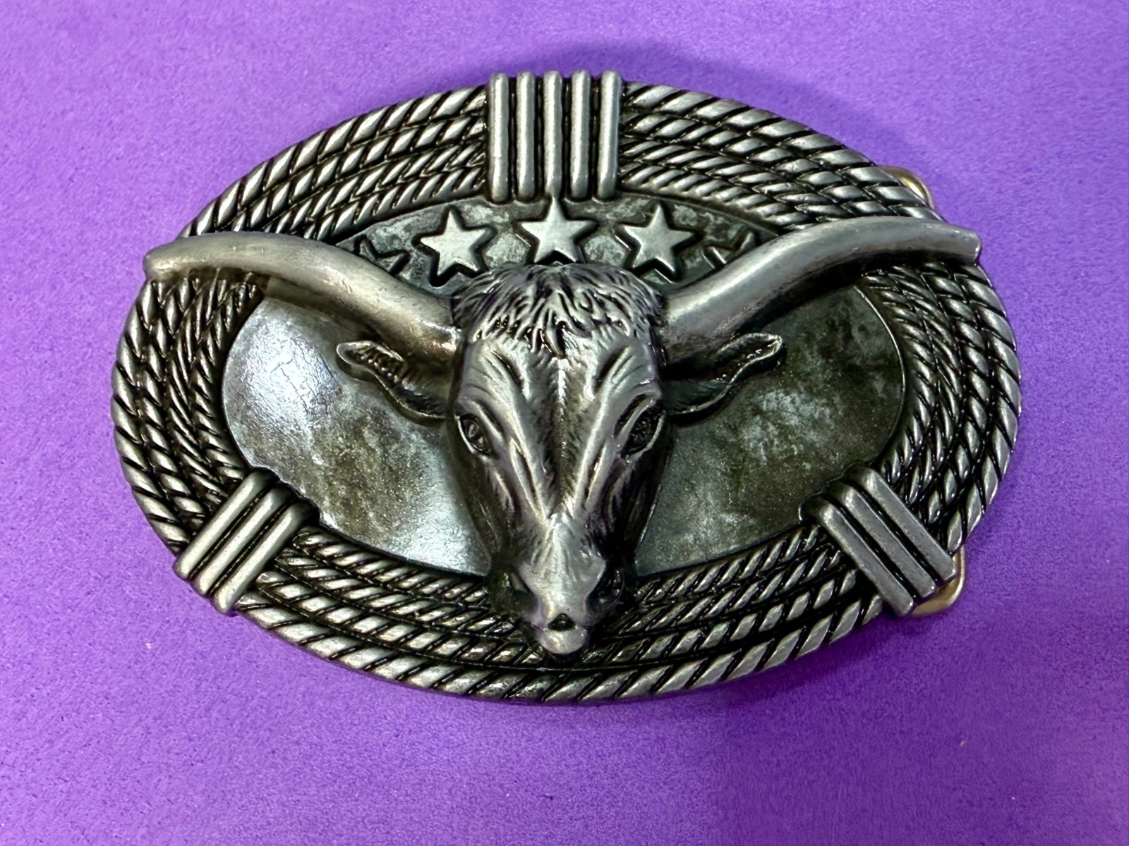Texas Longhorn Cow Bull Head Steer Rope Border Rodeo Cowboy Belt Buckle