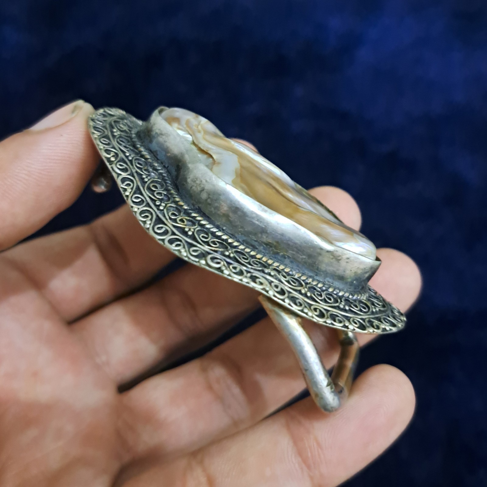 Natural Mother of Pearl Belt Buckle Handmade Silver Tone Western Belt Buckle