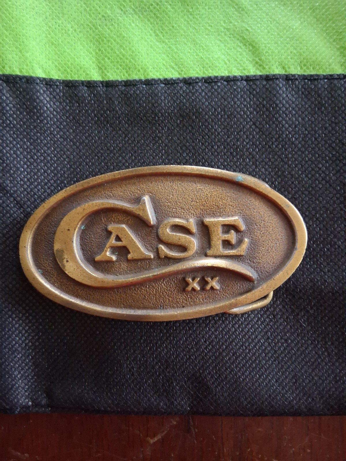 CASE Logo Oval Western Belt Buckle Gold Tone Metal Made in USA Mens