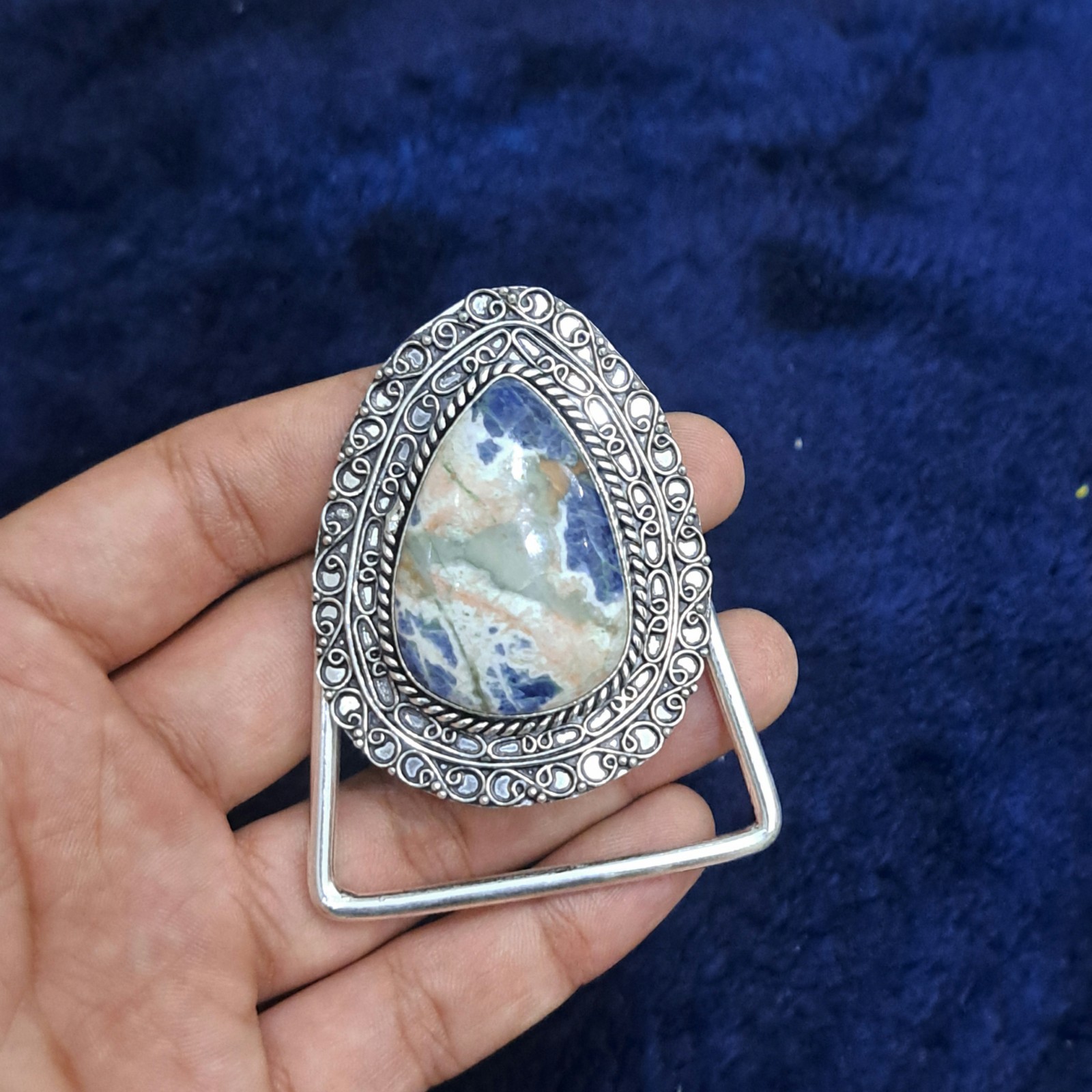 Sodalite Belt Buckle Silver Plated Handmade Western Cowboy Gemstone Buckle