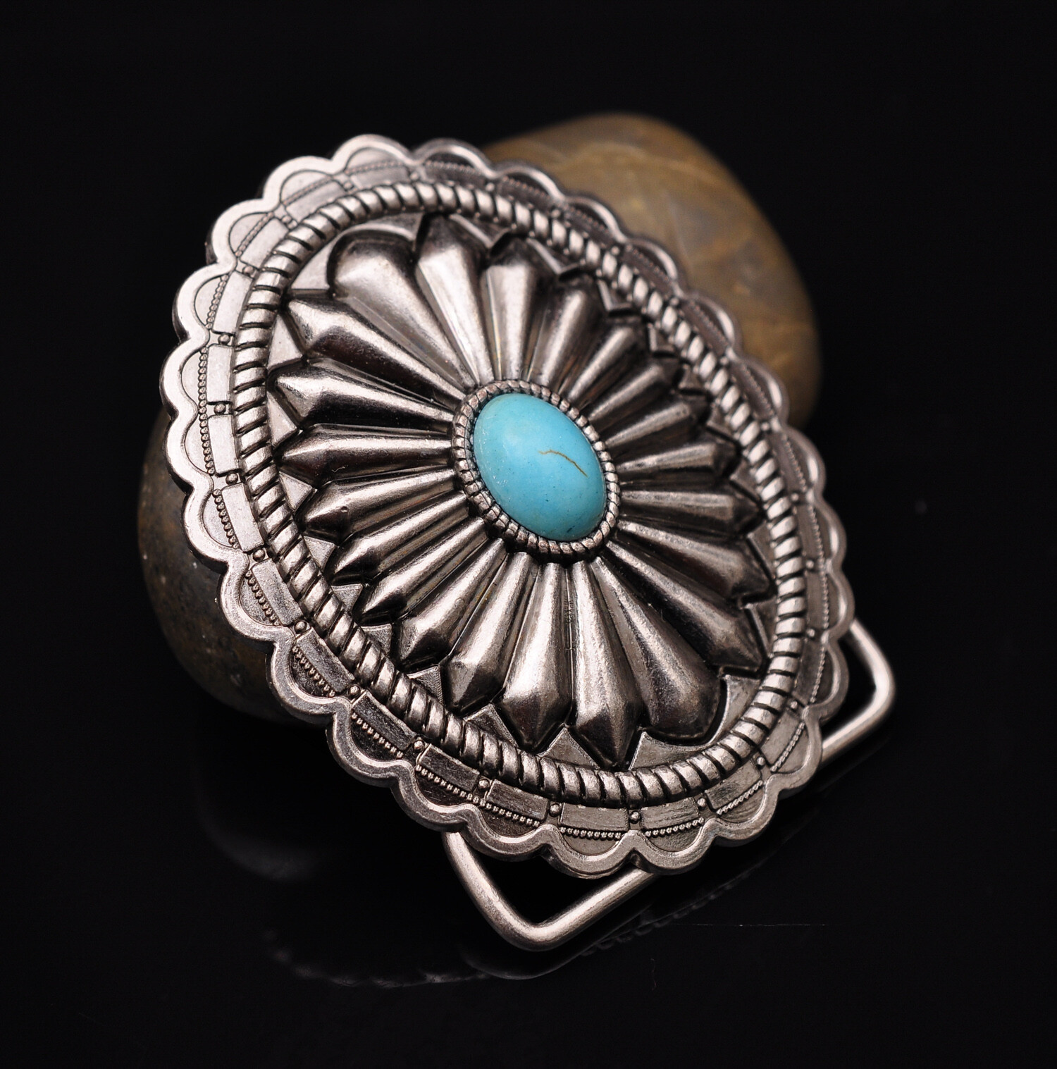 Huge Men Vintage Southeast Tribal Floral Turquoise Leather Belt Buckle Fits 40mm