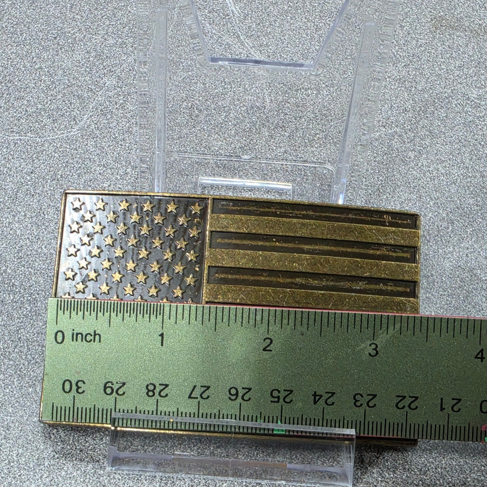Brass American Flag Belt Buckle Mens Excellent USA Patriotic Rectangle