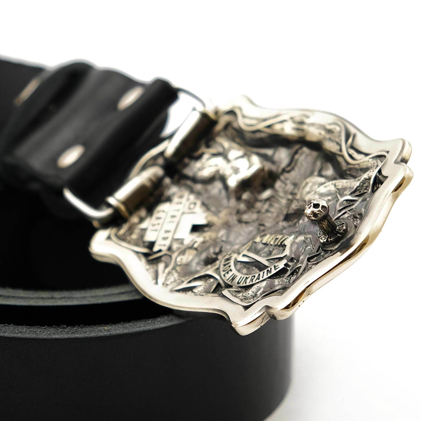German silver belt buckle American Bison Buffalo Skull, Longhorn Cattle buckle