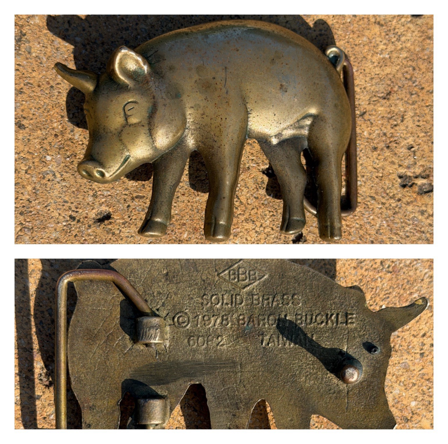 Vintage 1978 Baron Solid Brass Pig Swine Belt Buckle