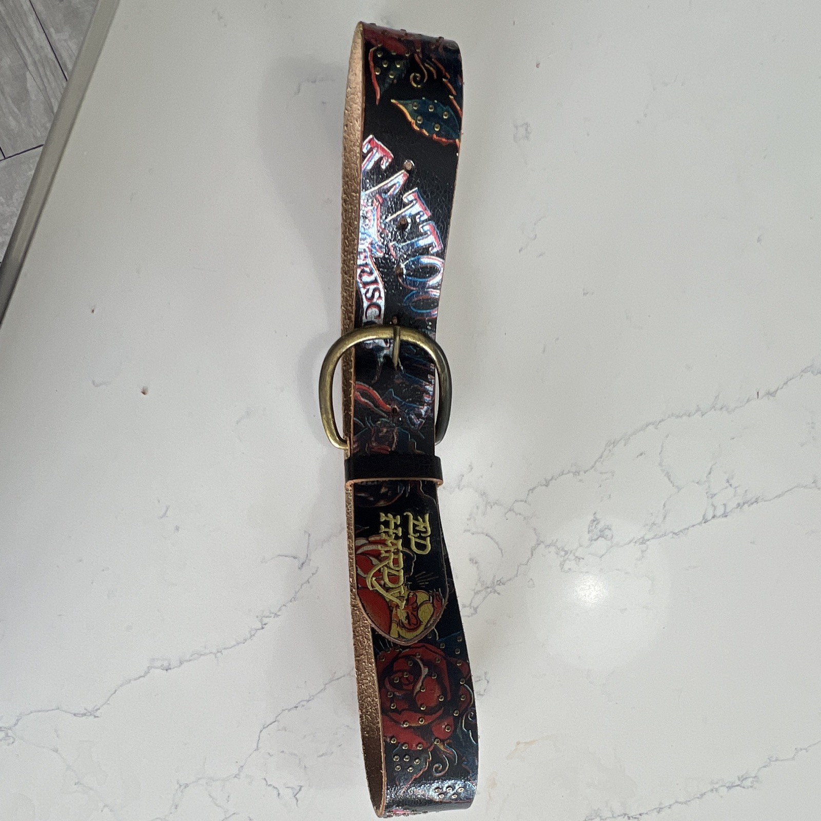 Cool Ed Hardy Belt Size L 41 Inch Long 2 In Wide Sudded Leather