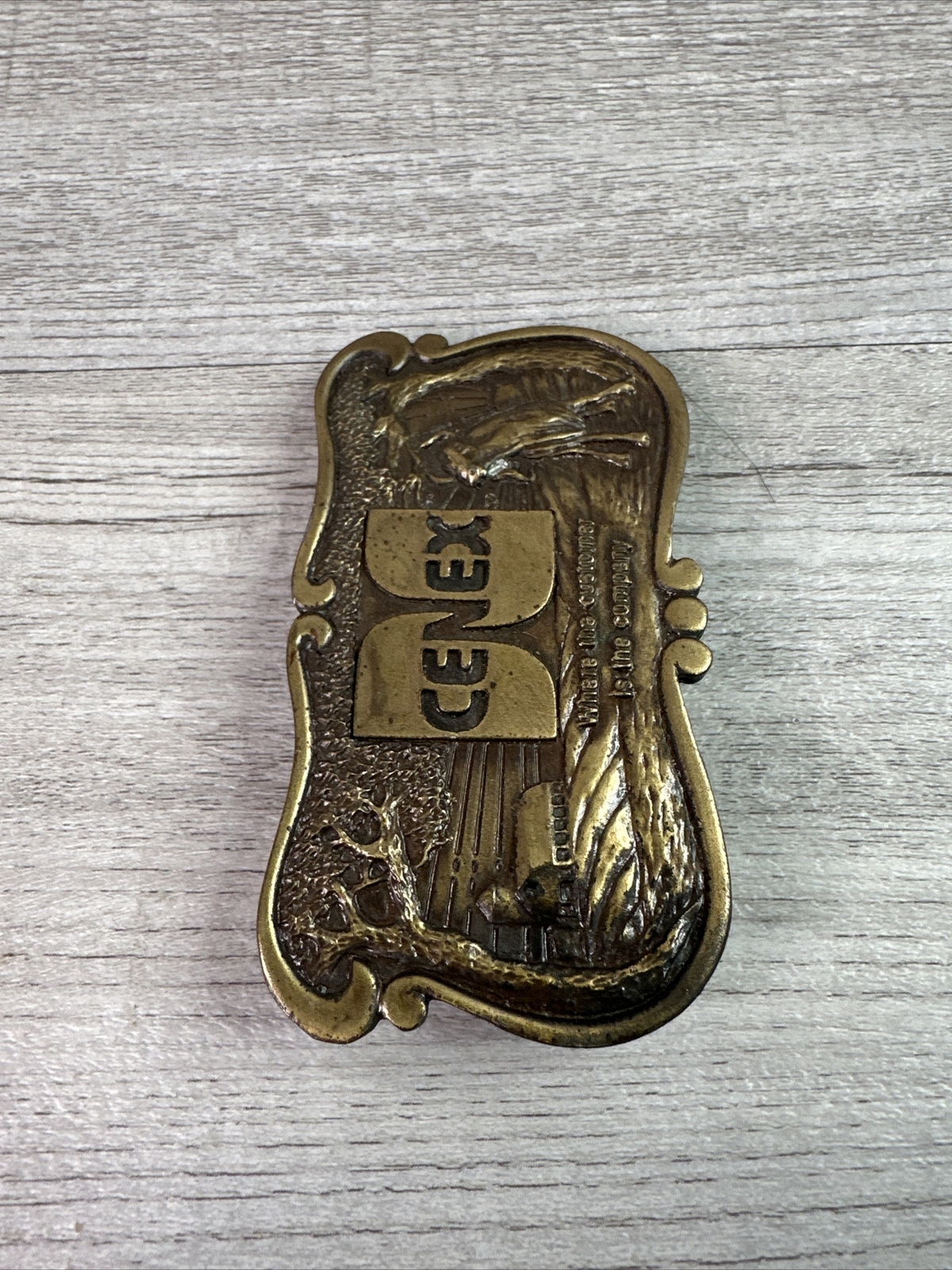 Vintage CENEX Farmers Union Collectible Brass Belt Buckle