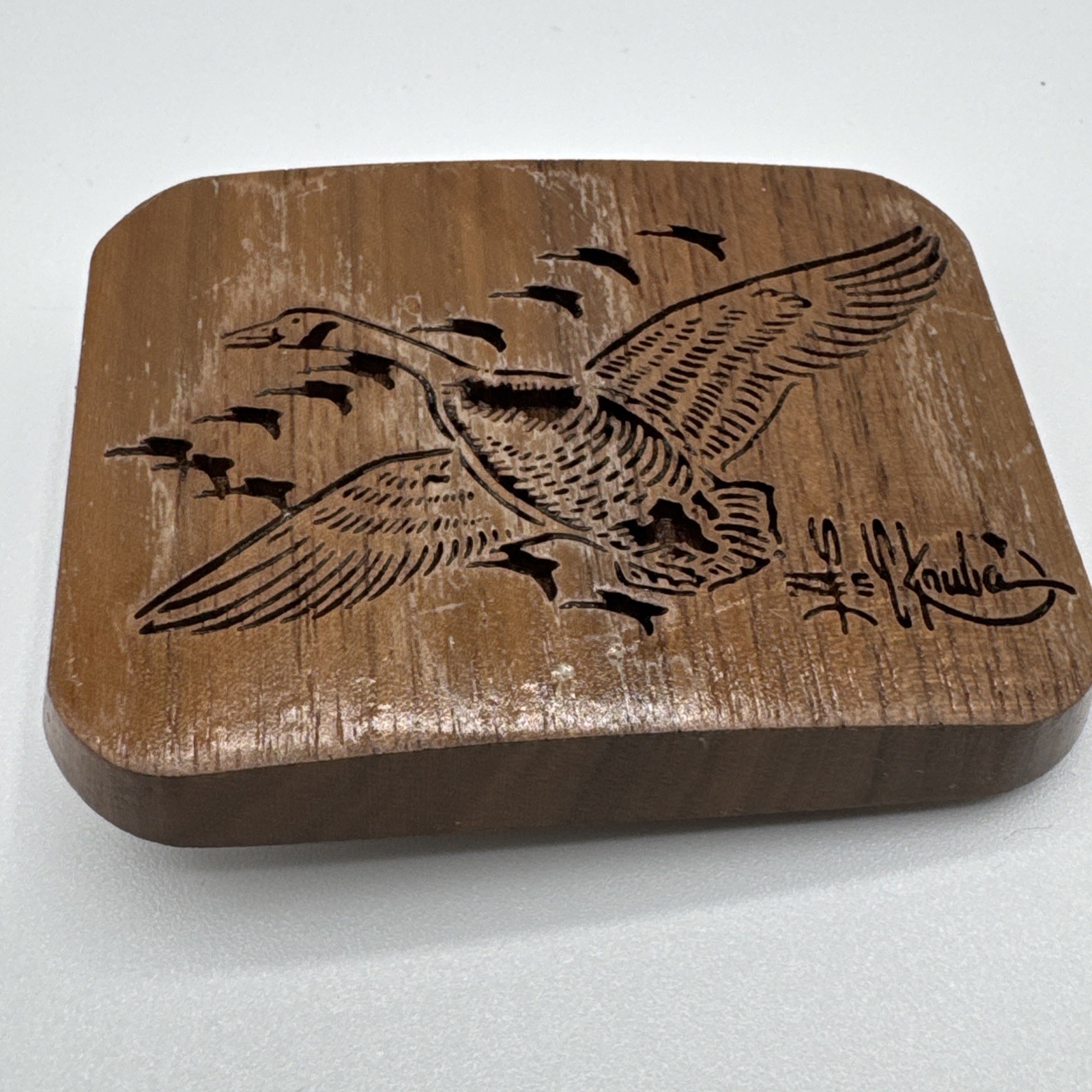Vintage 1977 Lasercraft Laser Engraved V Formation Geese Duck Theme Belt Buckle