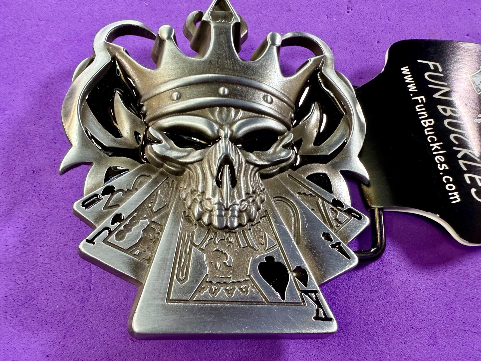 Skull with Crown Royal Flush Gaming Casino Gothic Biker Punk Vibe Belt Buckle