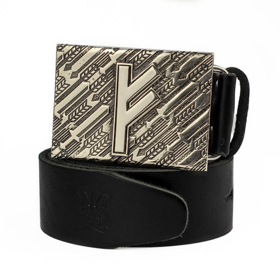 Fehu runic german silver belt buckle, Feoh Wealth Rune Old Norse Scandinavian