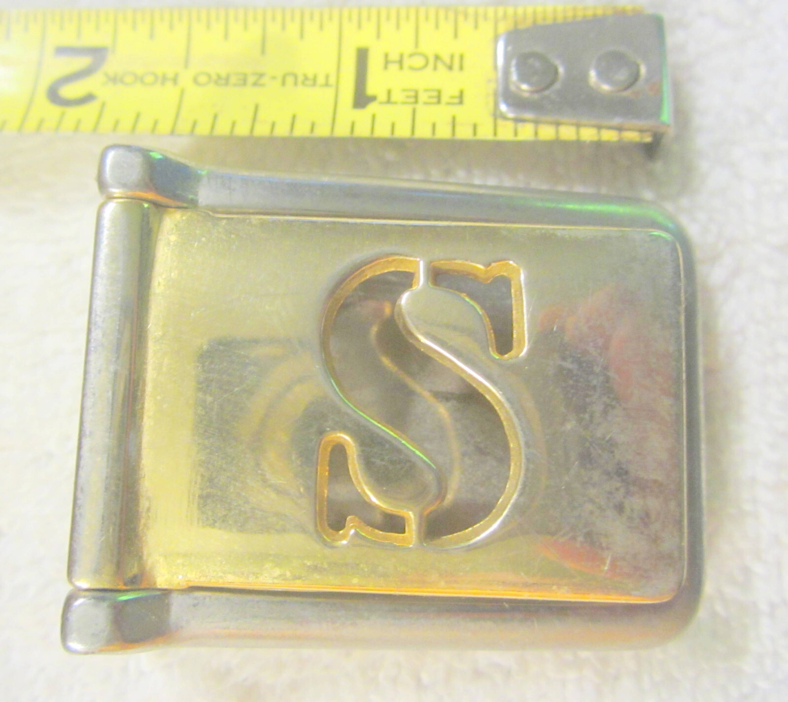 1-3/16&Prime; Italy S monogram Brass Buckle Gold Finish,VTG