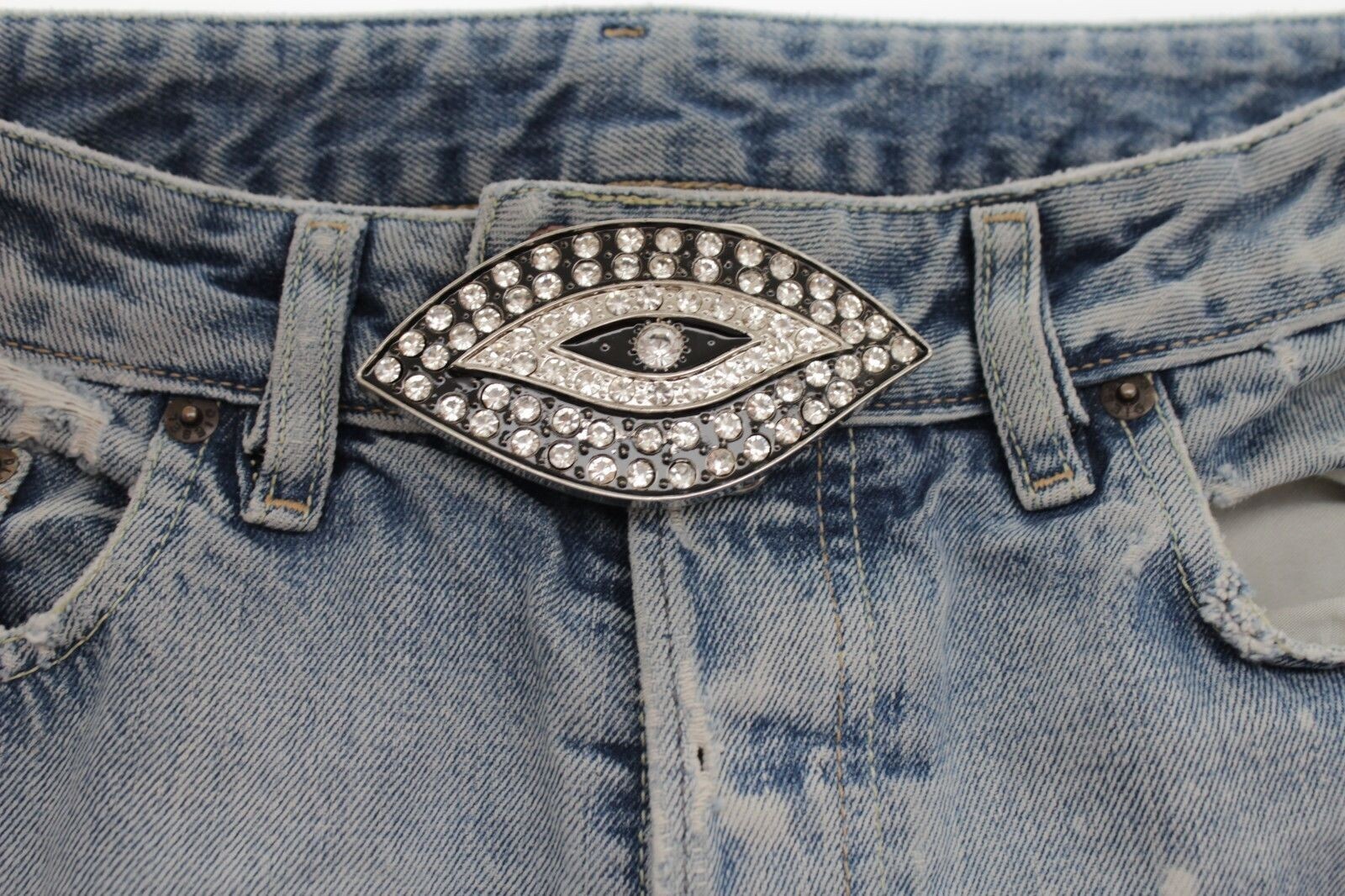 AN EYE belt buckle Men Women Black Silver Rhinestones Iced Style Rare Cowgirl