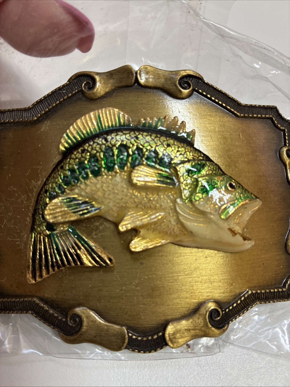 NEW VINTAGE 1978 RAINTREE 3D LARGEMOUTH BASS BELT BUCKLE BRASS MADE IN USA NOS
