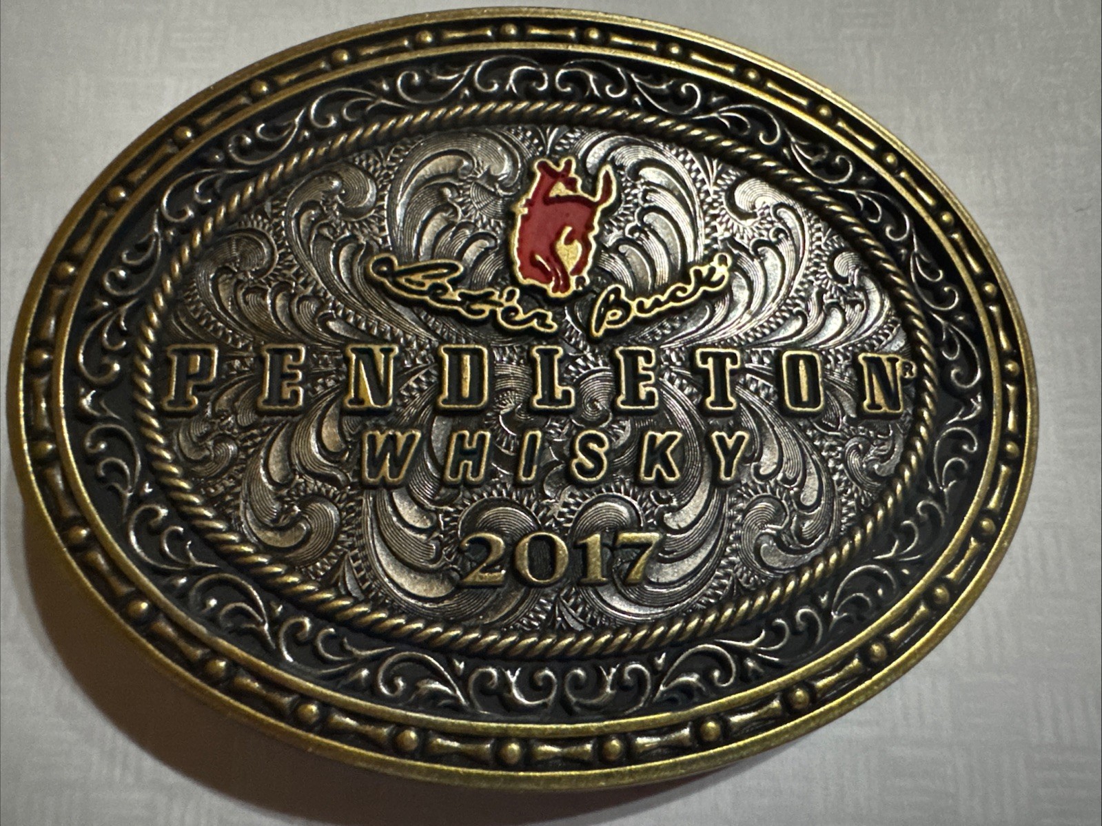 Pendleton Whisky “Let’er Buck” Belt Buckle 2017 Montana Silversmiths
