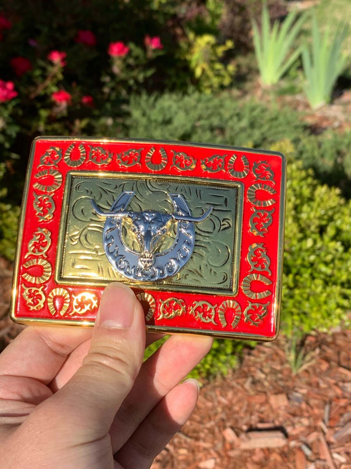 Western Buckle Gold Silver Red Longhorn Bull Cowboy Fit 2 » Hebillas Vaqueras