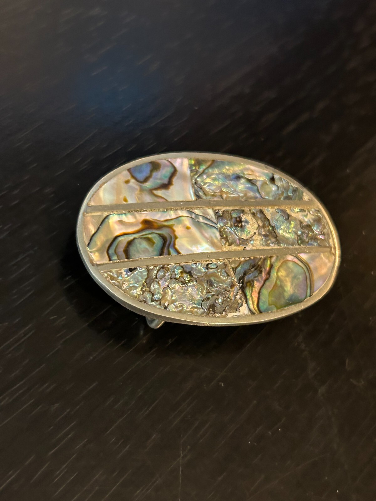 Vintage Collectible Abalone Shell Small Looks Brass Metal Belt Buckle