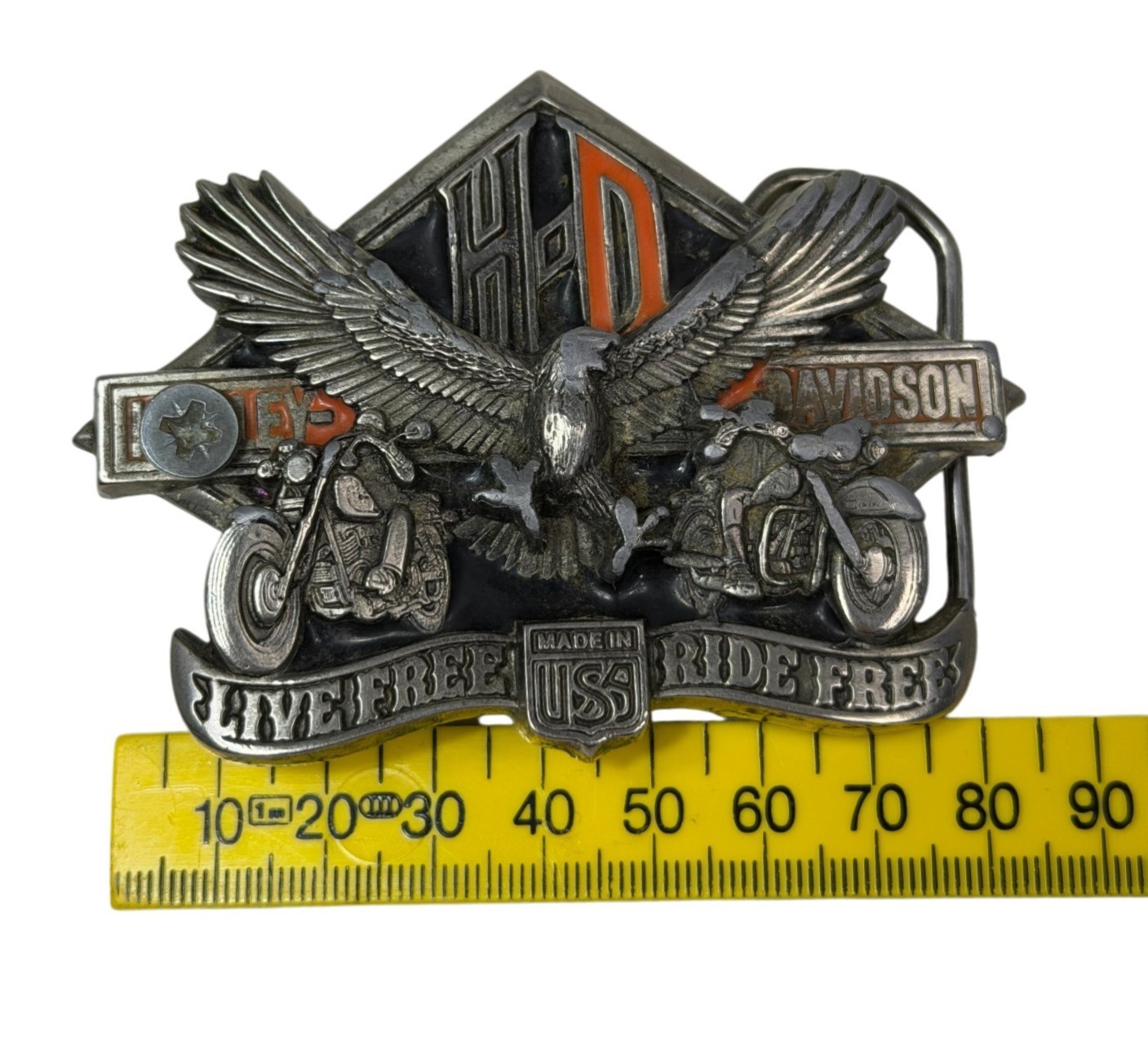 HARLEY DAVIDSON Belt Buckle H-405 1991 Baron USA Live Free Ride Free – AS IS