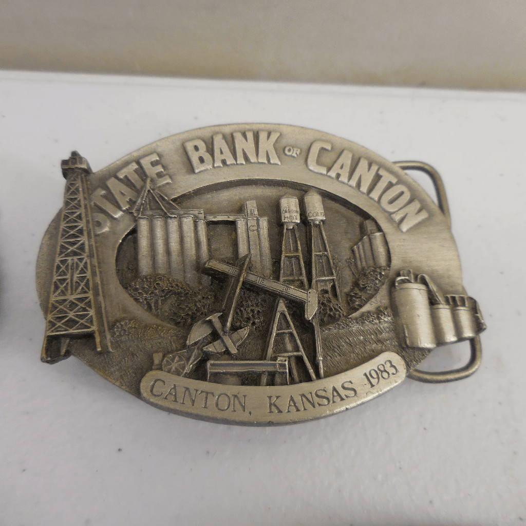 Vintage State Bank of Canton Belt Buckle Collection 80s Hunting Farms Americana