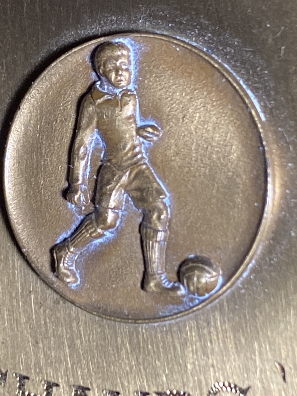 Jostens Vintage 1954 Soccer engraved 3D belt buckle S.H.S. Champs &rsquo;54 Futbol
