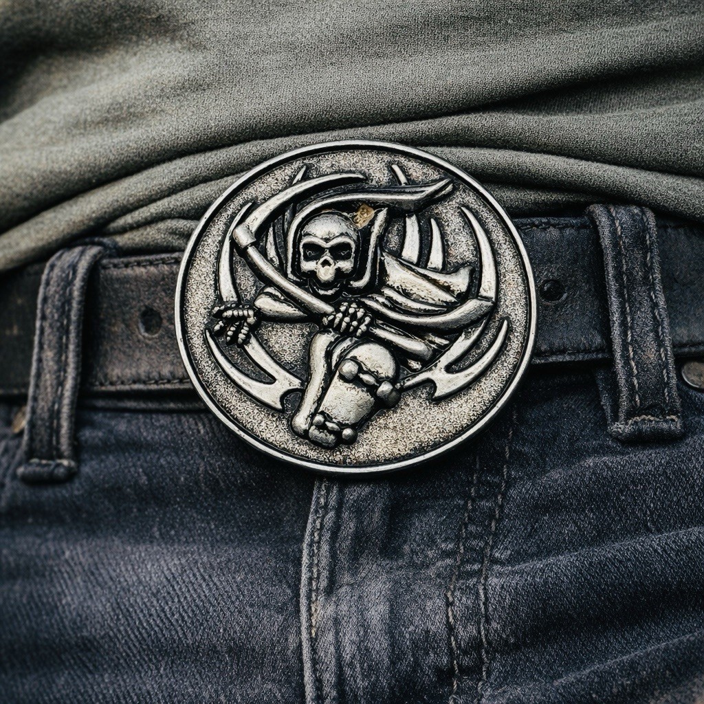Grim Reaper Skull Skateboarding Style Gothic Biker Belt Buckle Heavy Metal