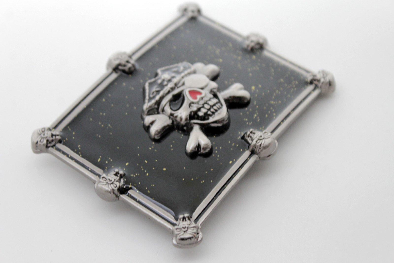 Men Women Fashion Buckle Silver Skull Skeleton Black Pirate Gothic Bones Square