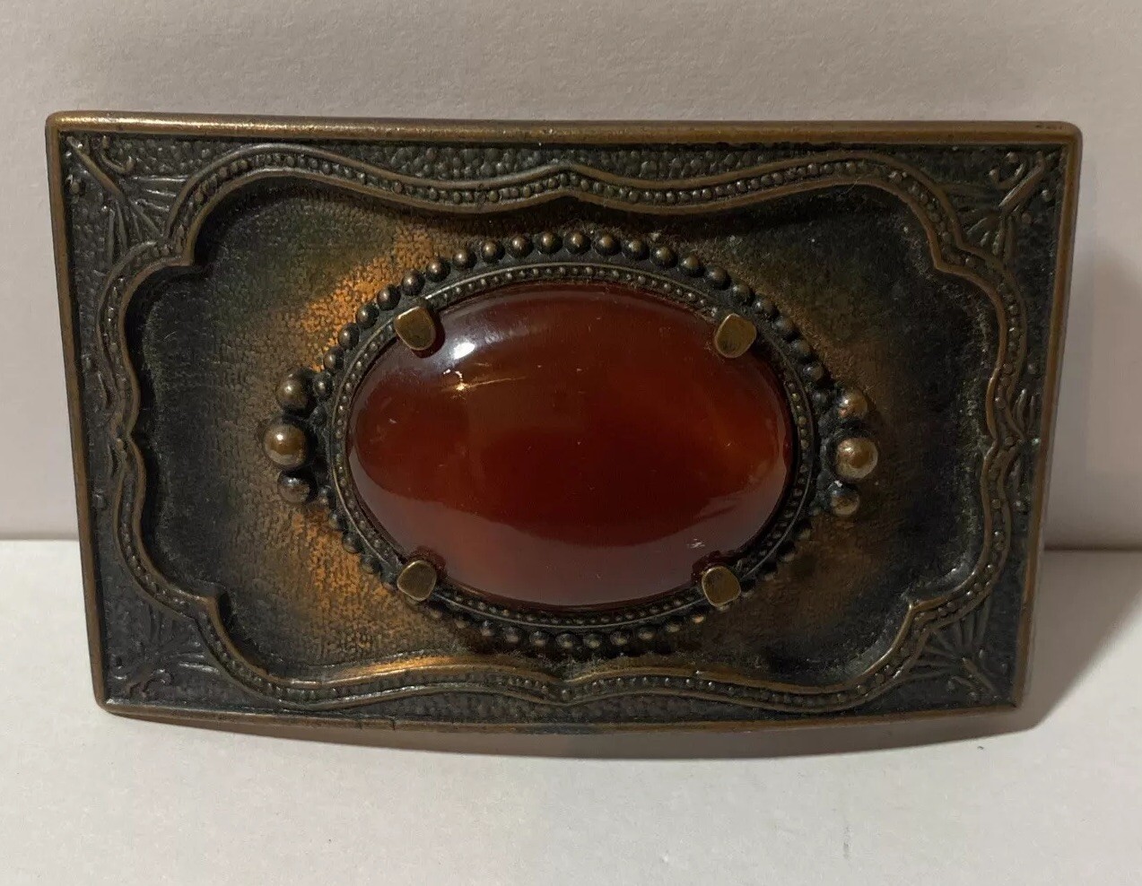 VTG Faux Gemstone Gold Stone Western Cowboy Buckle Copper Tone