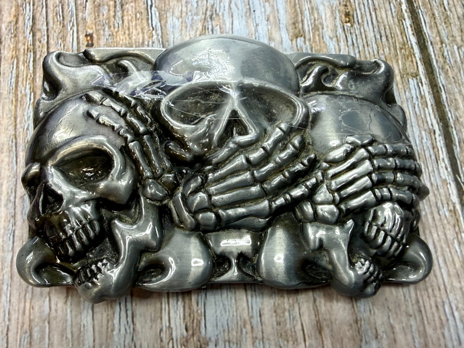 Three-skull Hear No Evil See No Evil Speak No Evil Gothic Punk Belt Buckle