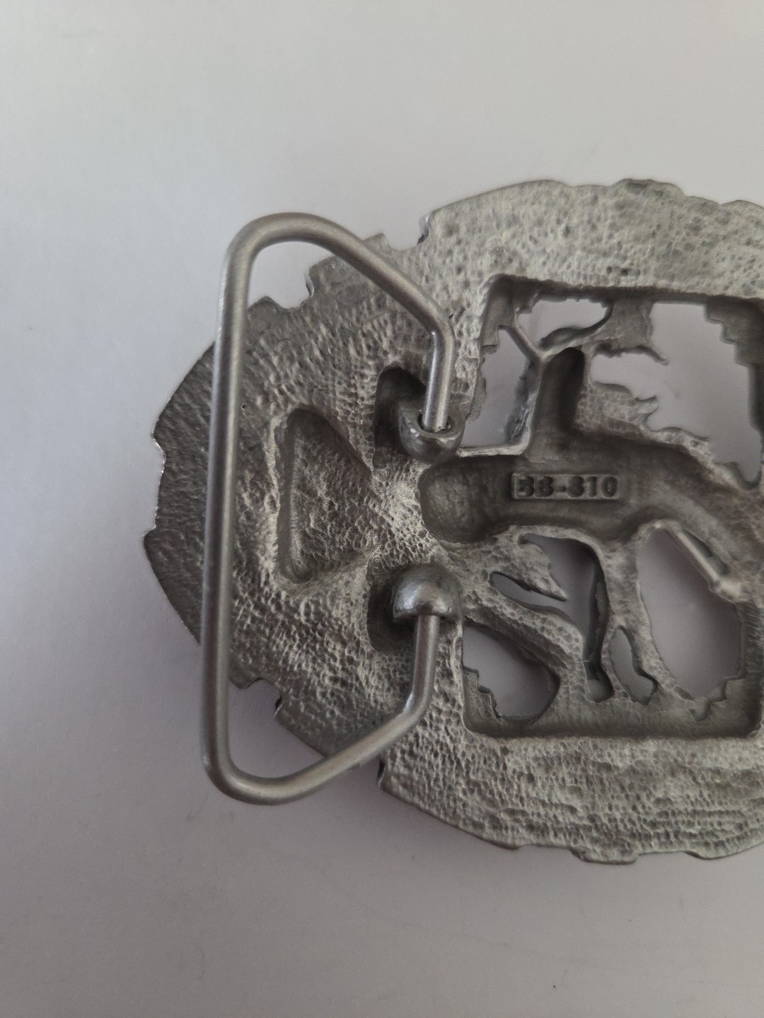Metzke Vintage Diamond Cut Pewter Man Riding Horse Pewter Belt Buckle