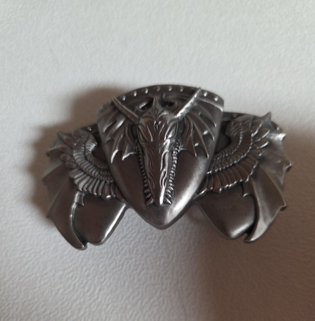 Belt Buckle DRAGON Wings Horns 3.75&Prime; Pewter Color Fit 1.5&Prime; Belt Creepy