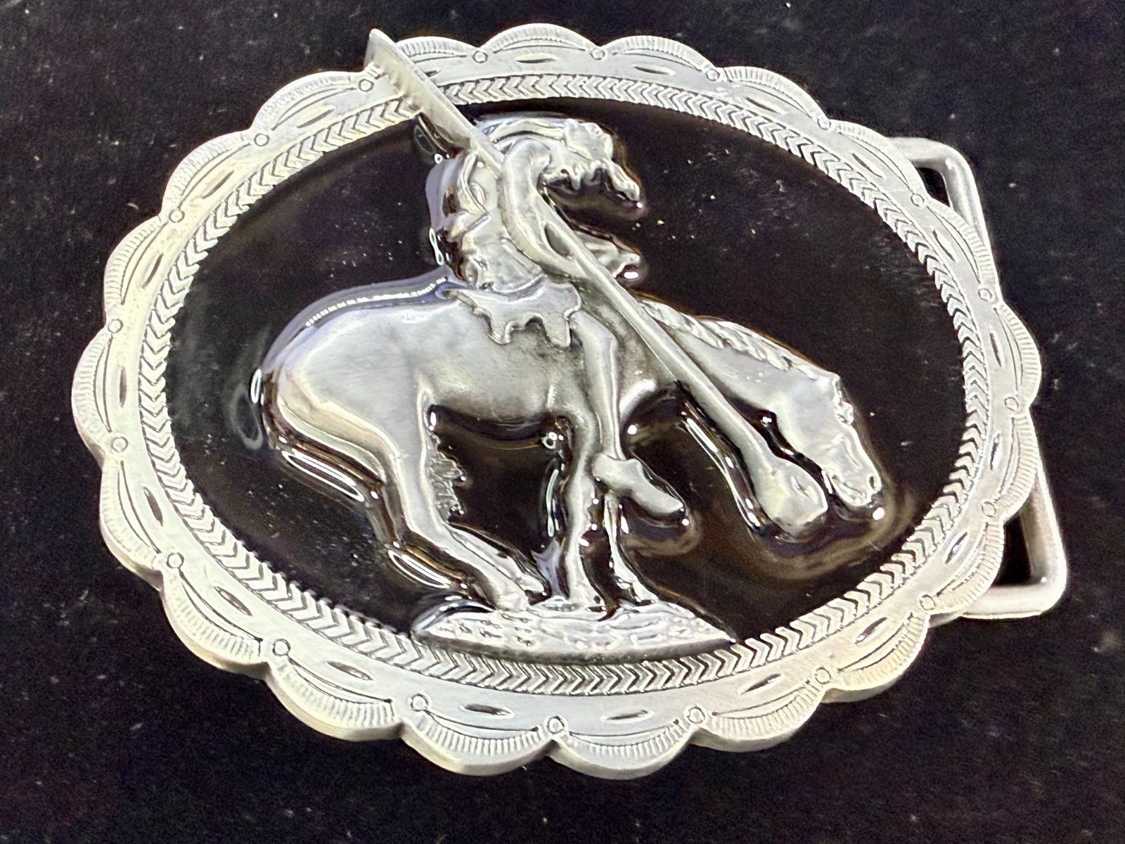 End of the Trail Native American Indian Saga Enameled Silver Color Belt Buckle