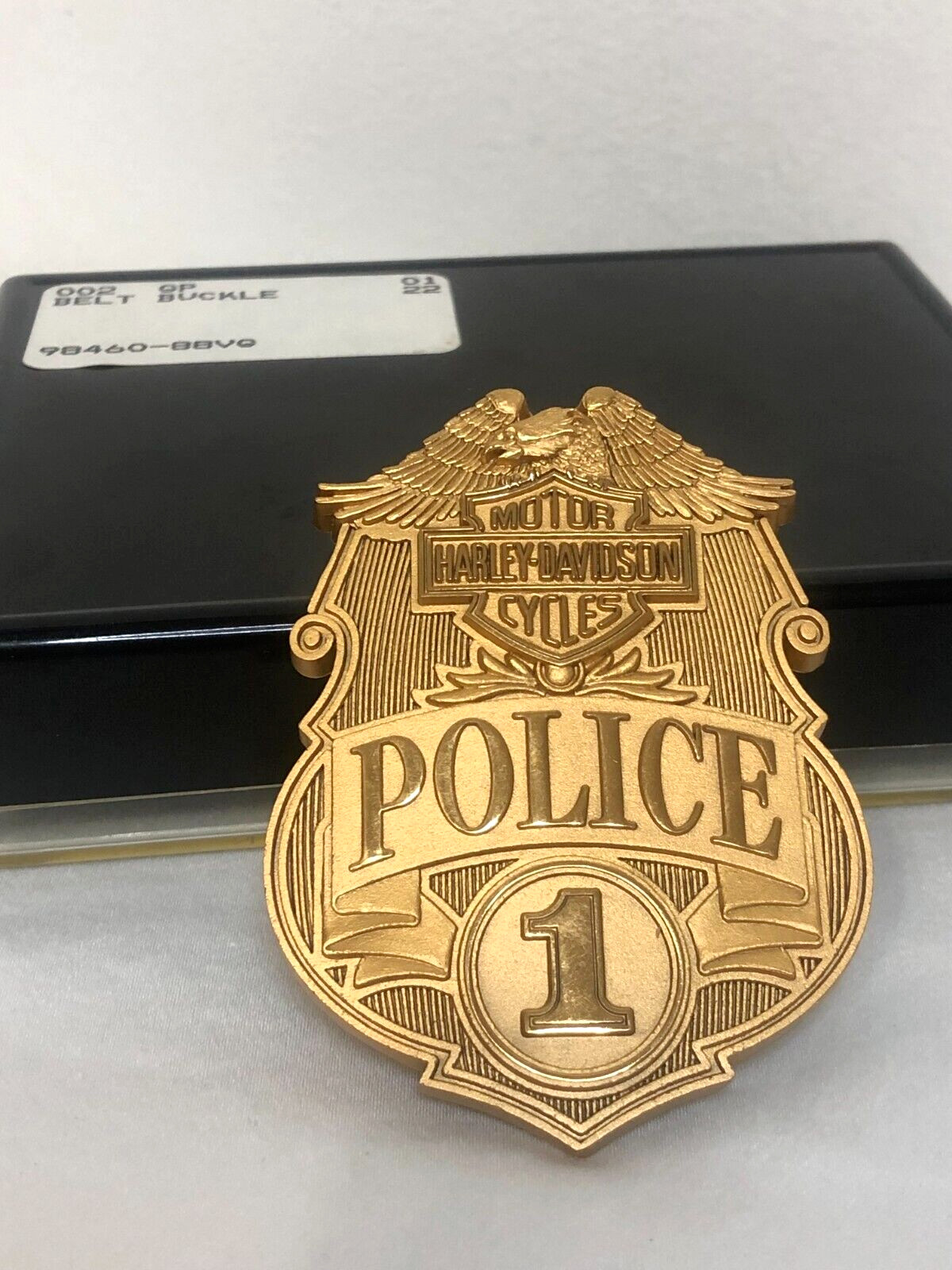 NIB Harley-Davidson 1988 Jostens Police Badge Gold Belt Buckle # 98460-88VG