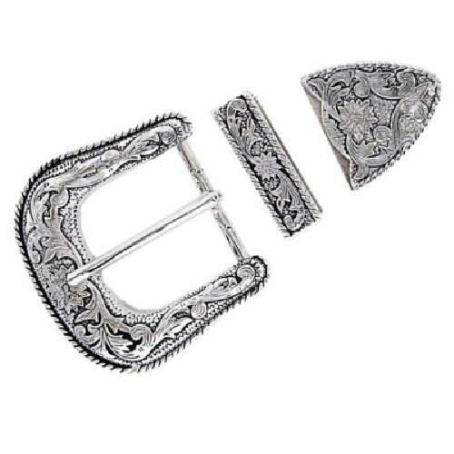 New 3 pc Belt Buckles Sets in Silver and Antique Silver in 1&Prime; or 1 1/2&Prime; width