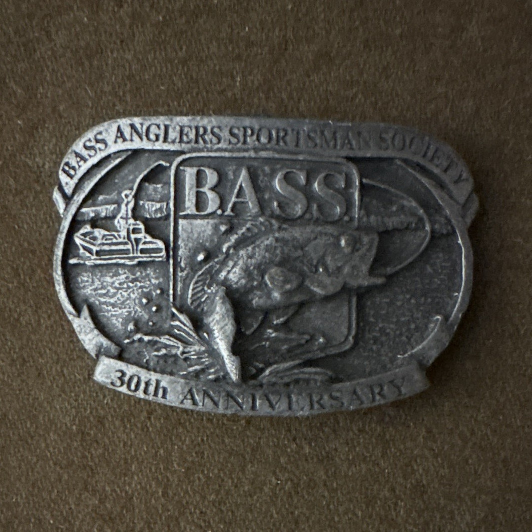 BASS 30th Anniversary Silver Metal Fish Western Oval Belt Buckle Fits 1.5 in