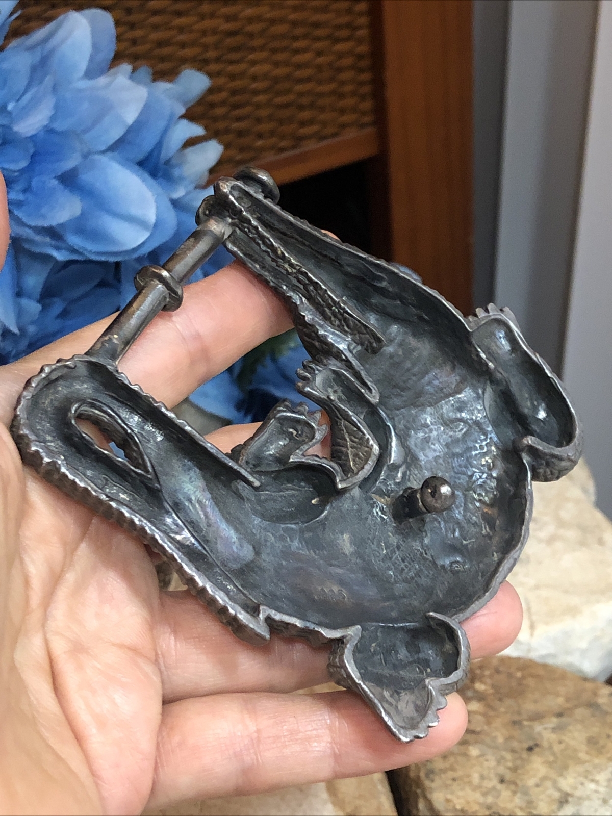 Vintage J.DEEGAN Sterling Silver 925 ALLIGATOR Crocodile belt BUCKLE 6.2oz, 175g