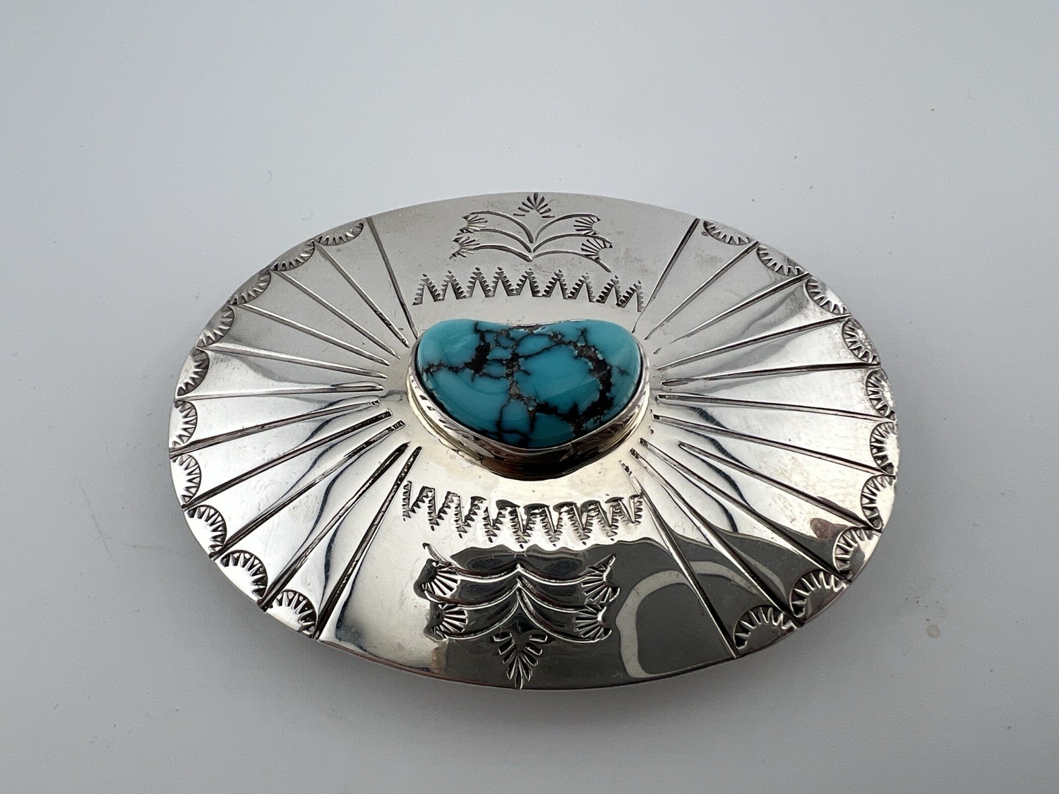 Vintage Navajo Sterling Silver Turquoise Buckle Signed Tim Guerro