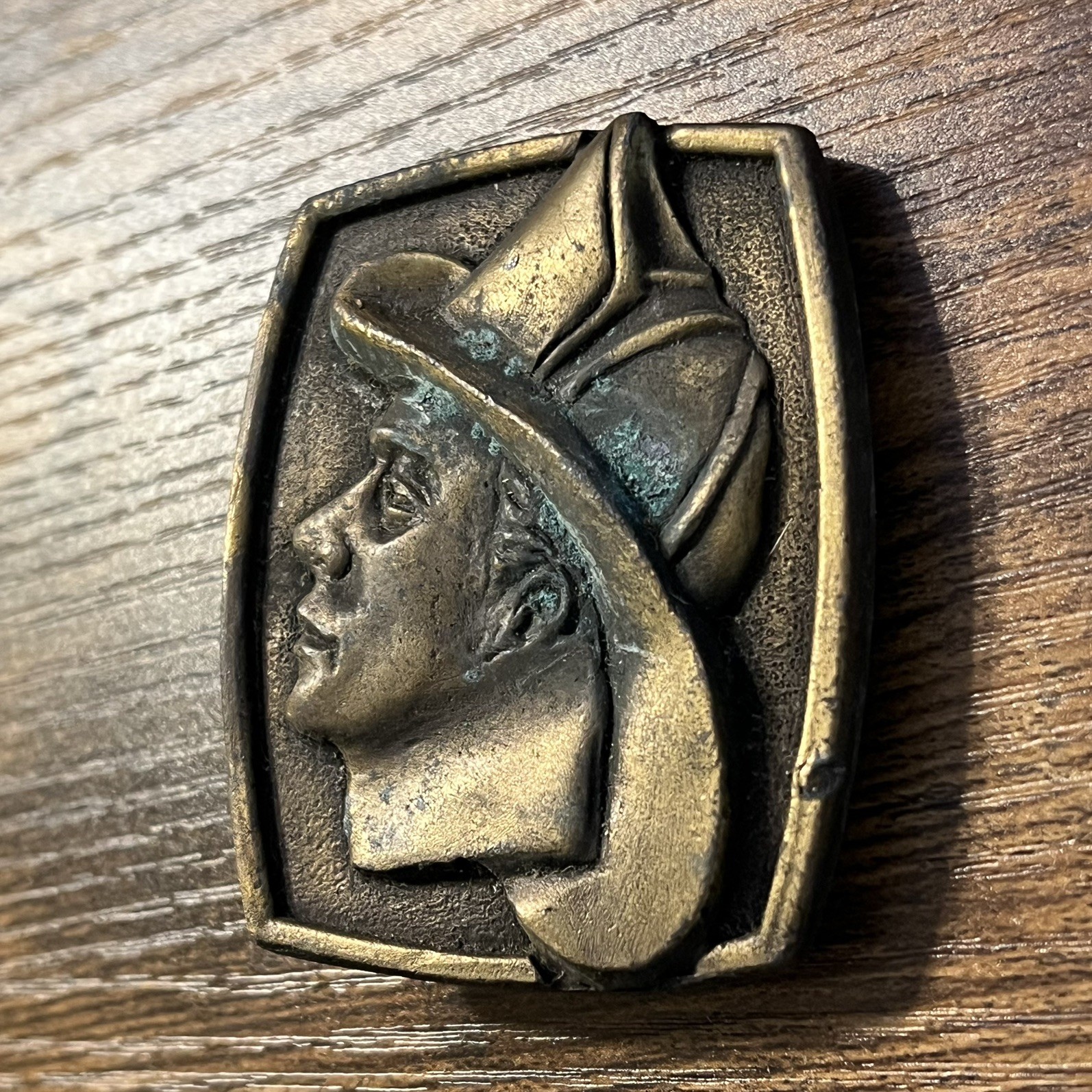 Vintage Firefighter Profile Brass Tone Belt Buckle 3D Relief First Responder B20