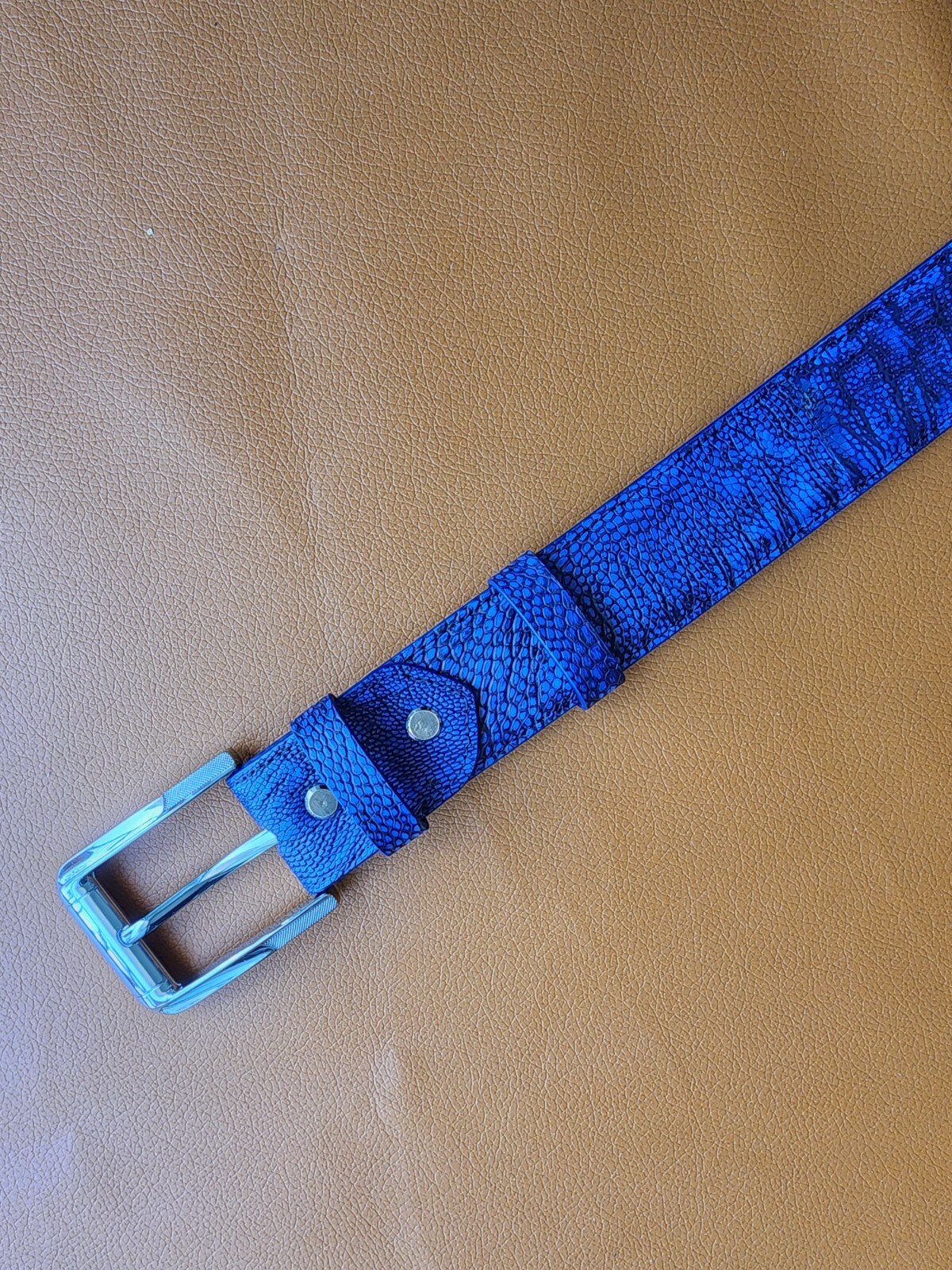 3.8CM Navy Blue 100% Genuine Nubuck Ostrich Legs Leather Skin Men Belt Buckle