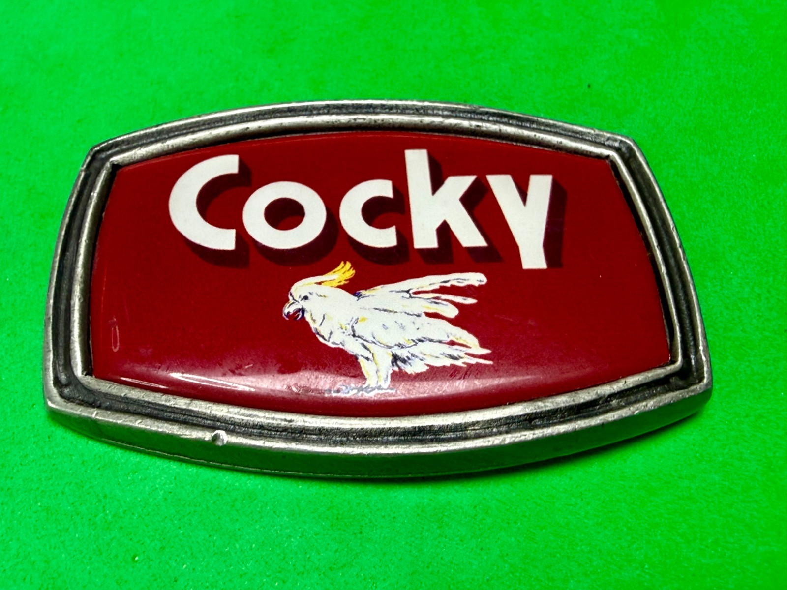Y2K Men Cocky red belt buckle tv show bone classic hardware vintage retro whimsy