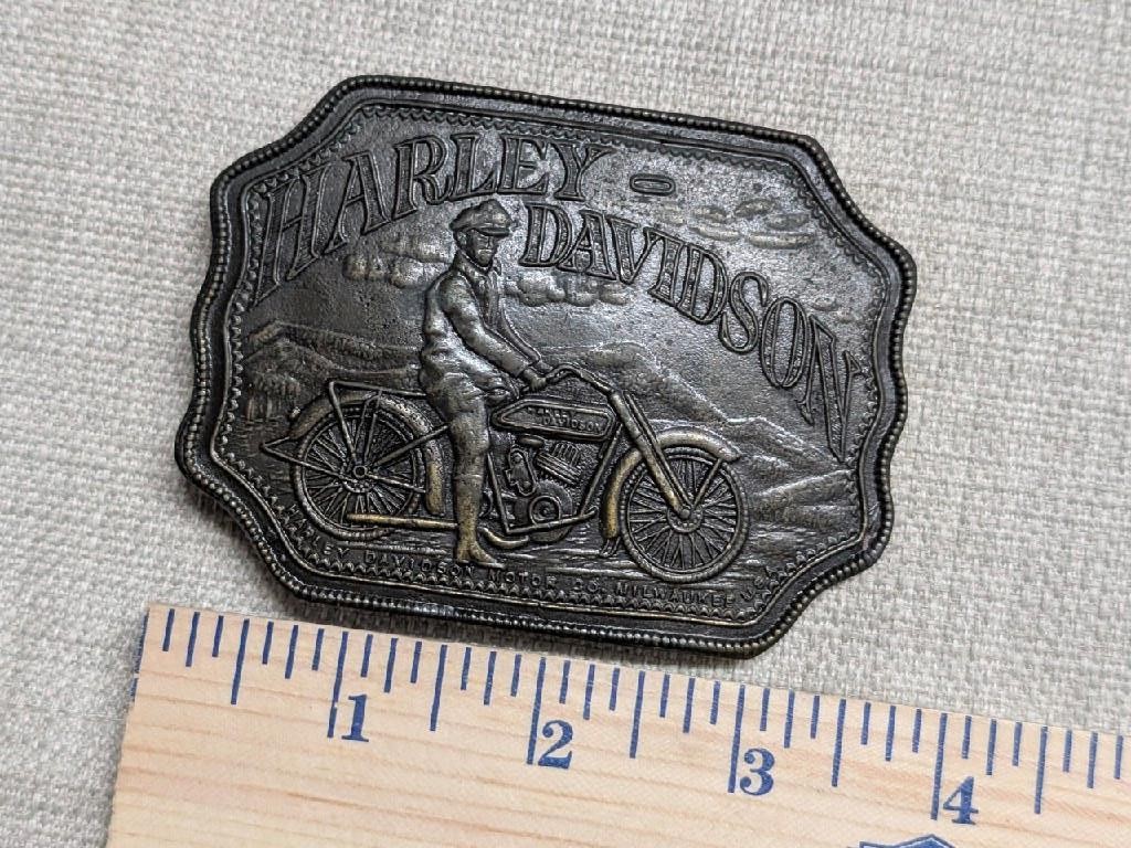 vintage 1970s belt buckle HARLEY DAVIDSON motorcycles BRASS biker western