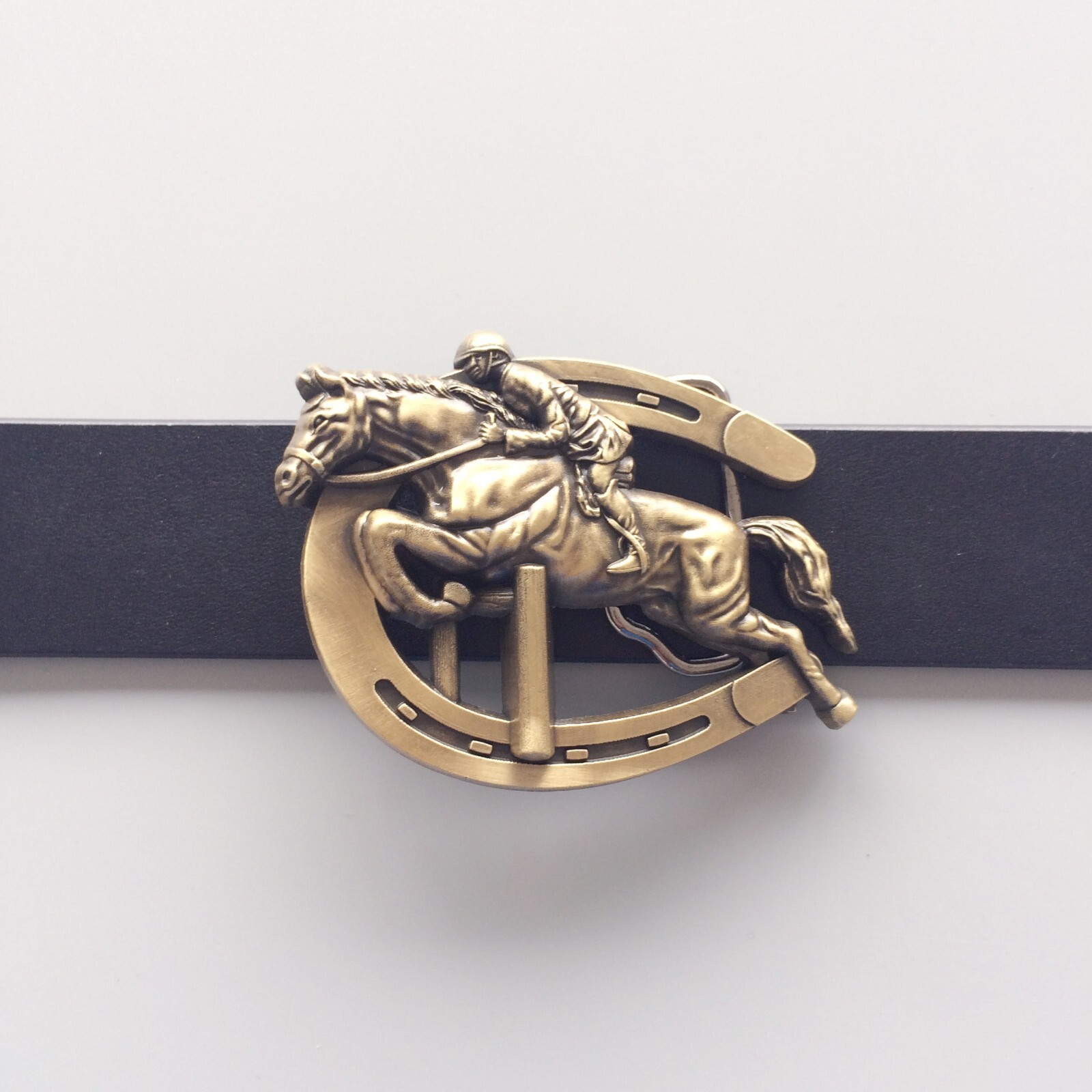 Vintage Bronze Plated Horse Jumping Sports Belt Buckle Boucle de ceinture