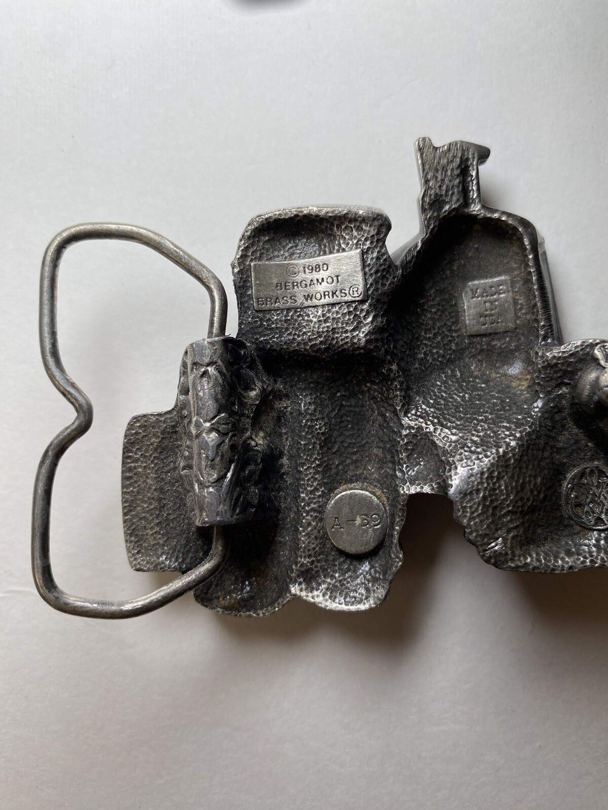 Vintage Tractor Belt Buckle 1980 3D Metal Tractor Pewter By Bergamot Brass Works