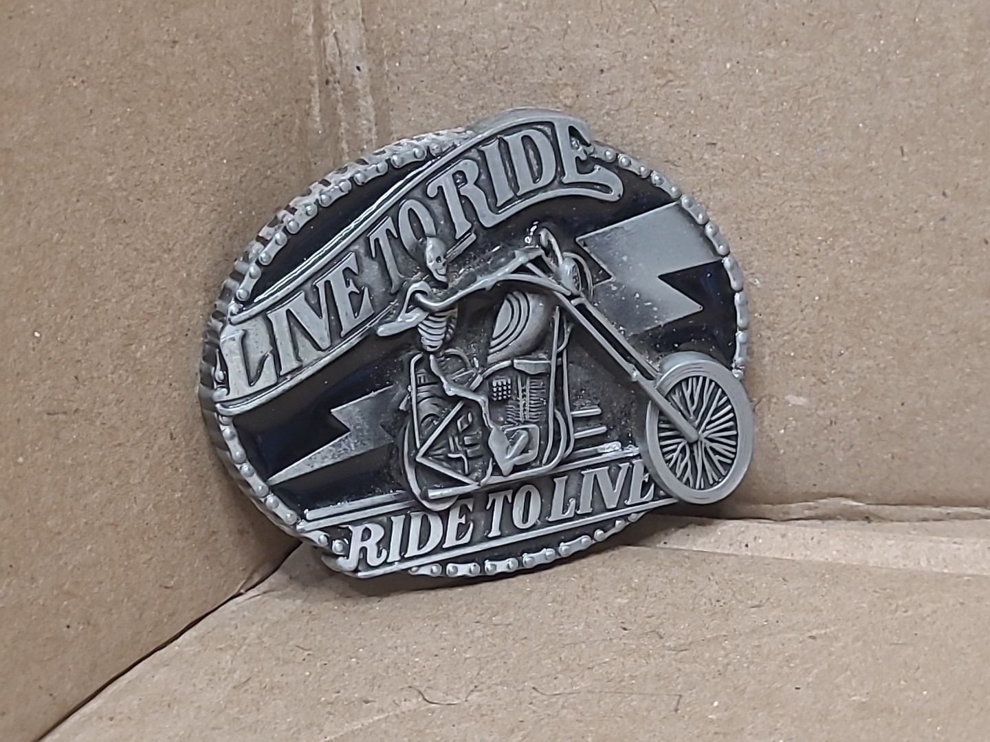 Fashion Mens Western Cowboy Zombie on Motorcycle Belt Buckle Live to Ride