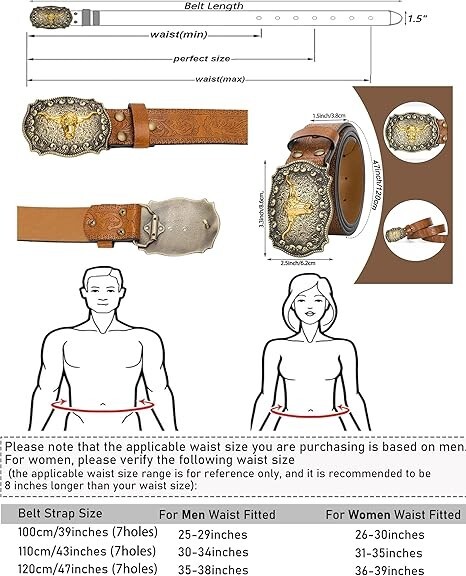Western Cowboy-Belts for Men Big-Buckle Longhorn-Bull Pu-Leather Rodeo Cowgirl-B