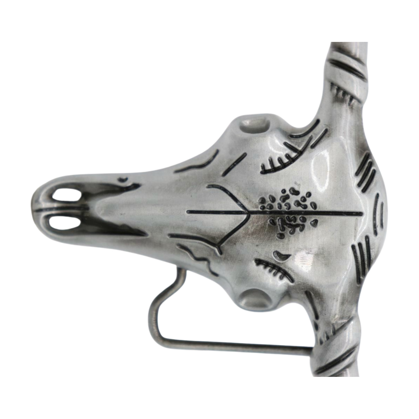 Men Western Silver Metal Belt Buckle Long Horn Texas Cow Bull Skull Unisex Style