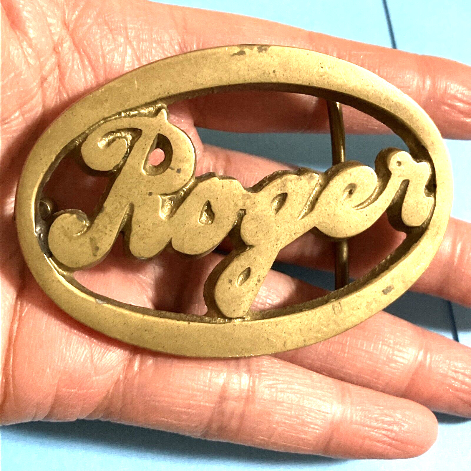 Vintage Western Solid Brass Belt Buckle ROGER Iconic Character Roger TAIWAN