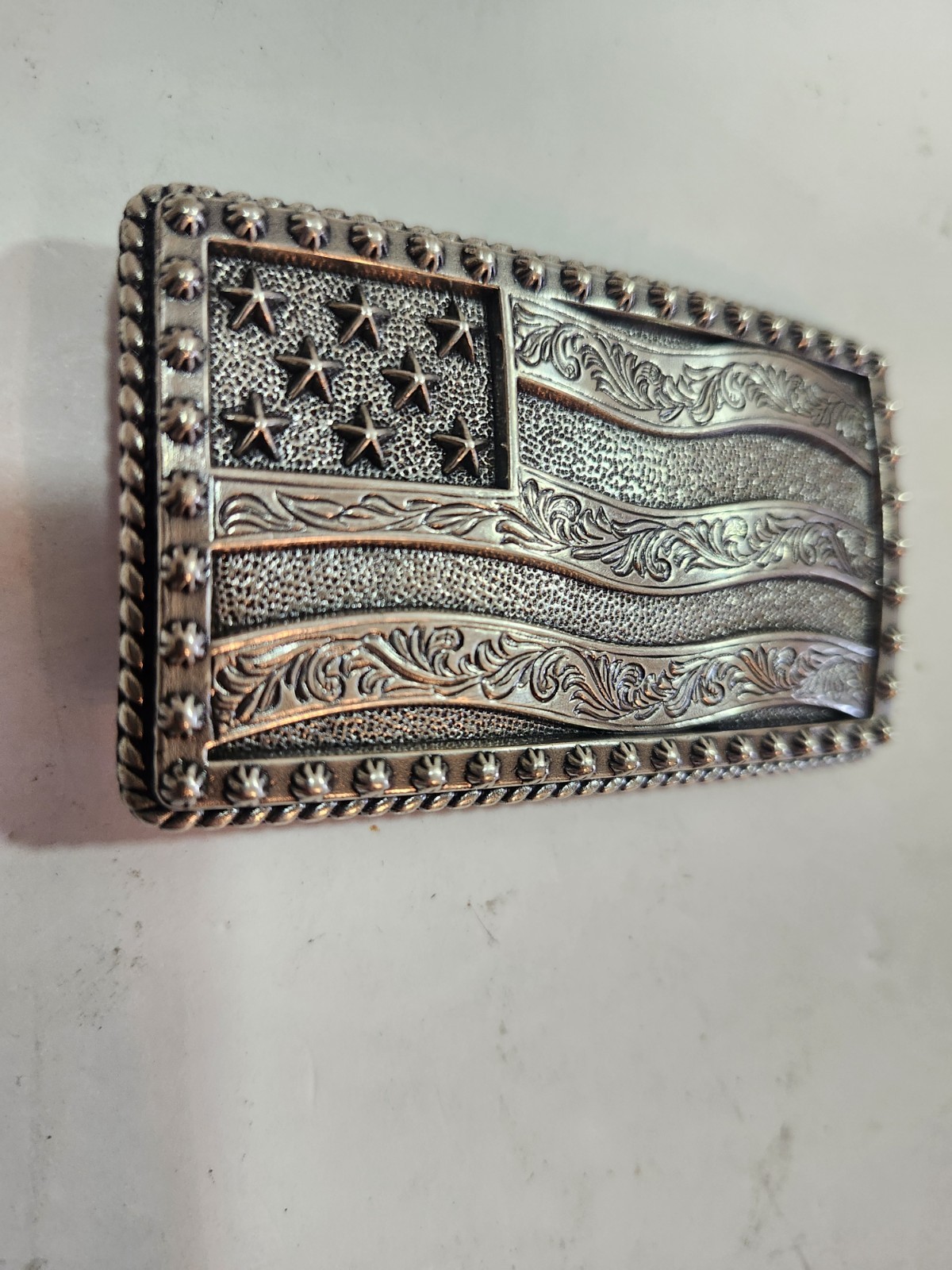 Men&rsquo;s Western Rectangular American Flag Studded Belt Buckle Fits 1.5 in