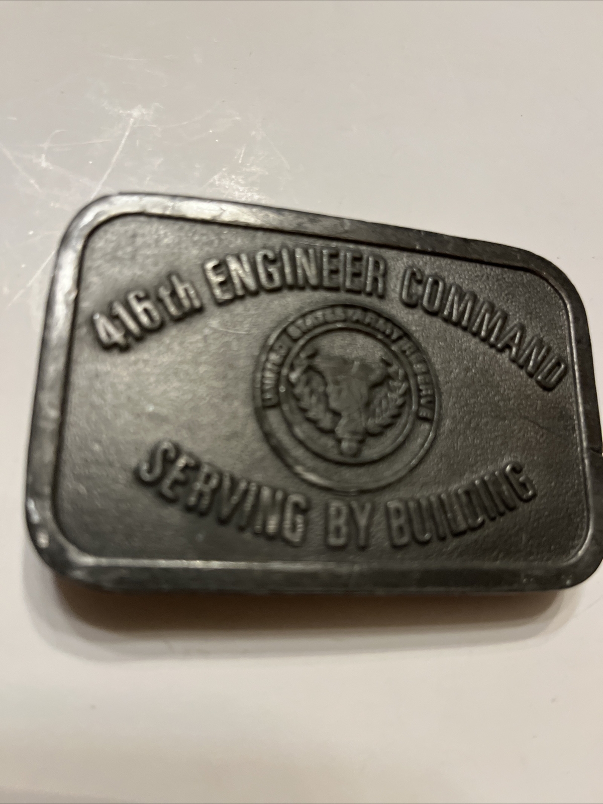 416 Engineer Command Serving Building Army Reserve Service Vintage Belt Buckle